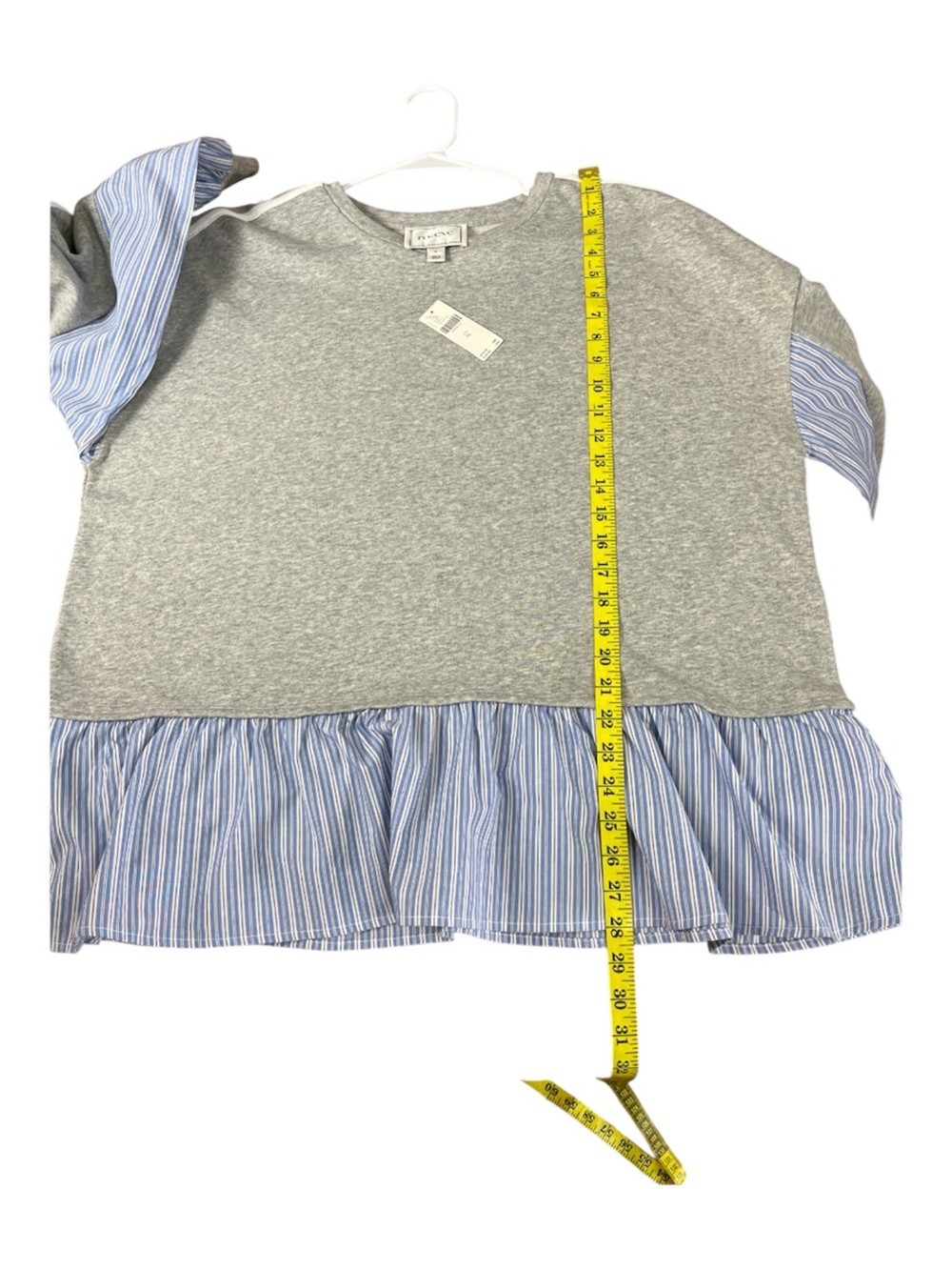 NWT Anthropologie Maeve Mixed Media Button Sleeve Sweatshirt XL Grey Stripe - Picture 5 of 6